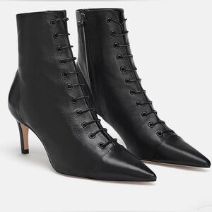 Zara Black Lace-Up Pointed Boots